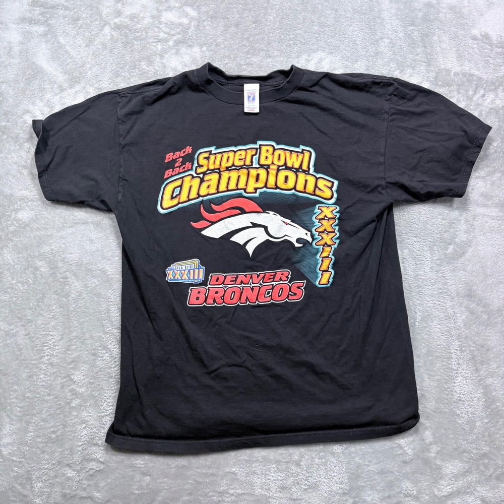 Vintage Logo 7 Denver Broncos T-Shirt‎ Mens XL Black Super Bowl XXXIII Champions